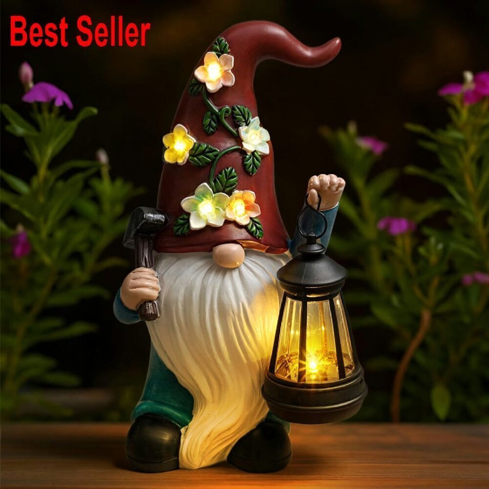 Gnome Figurine Key Hider with Solar Light Outdoor Garden Decor